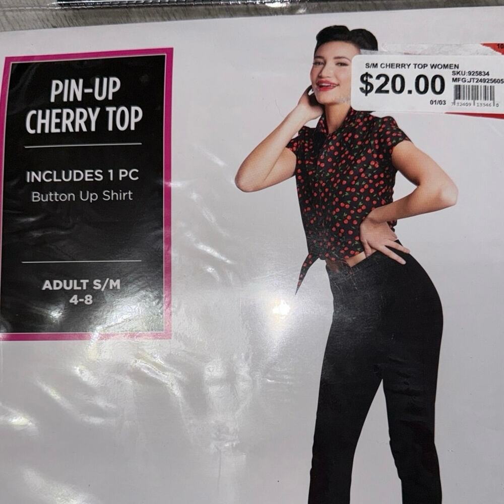 Vintage Pin-Up Cherry Top 1950s Style Women's Blouse Small 4/8 Adult Costume NEW